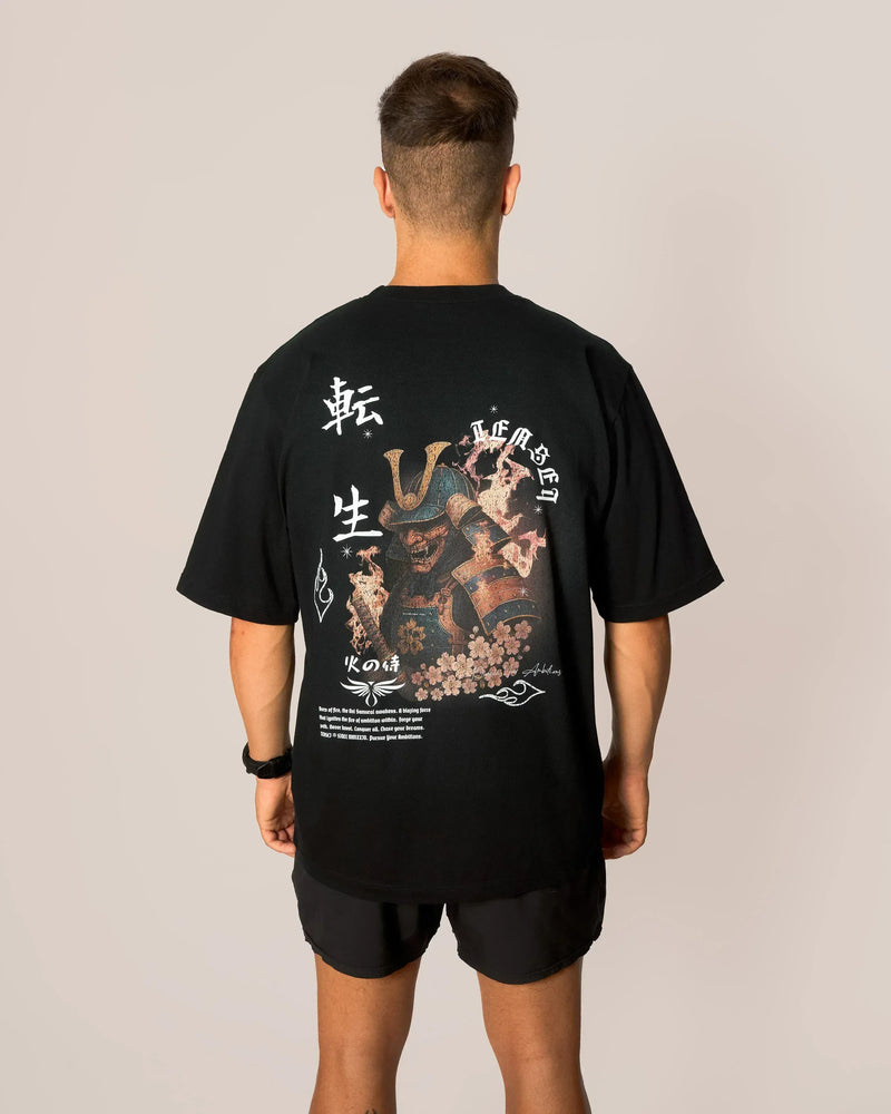 T-shirt oversize Hi No Samurai noir - Design samouraï japonais - TENSEI