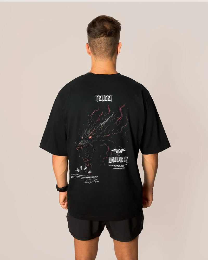 T-shirt oversize Ōkami noir - Design loup japonais - TENSEI Activewear